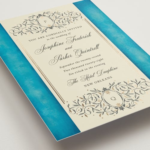 This is a marine wedding invitations with foil pressed by Jackie Crawford called josephine printing on signature in grand