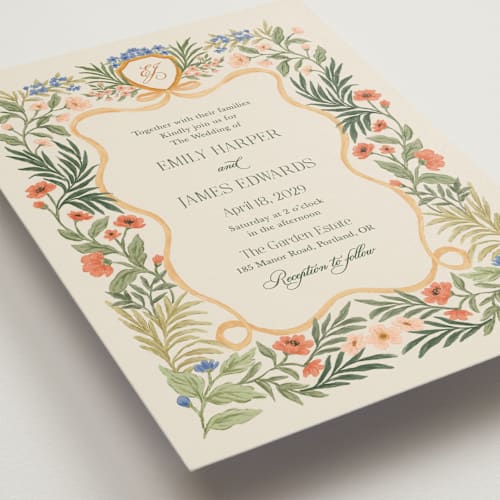 This is a garden wedding invitations with standard by Elly called garden heirloom printing on signature in grand