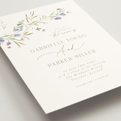 This is a wisteria wedding invitations with standard by Everett Paper Goods called sweeping meadow printing on signature in grand