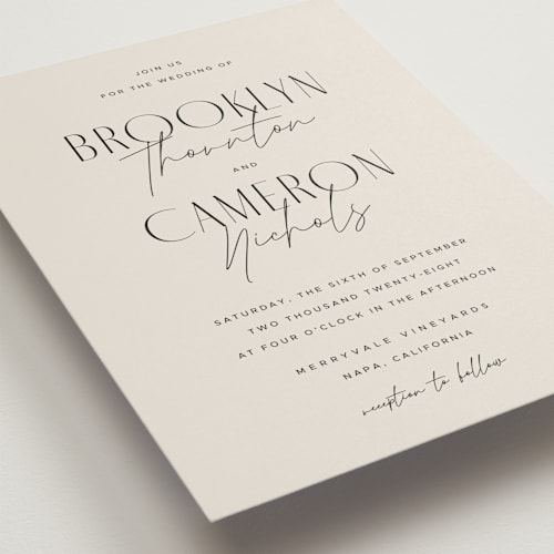 This is a linen wedding invitations with standard by Kelly Schmidt called arabilla overlap printing on signature in grand