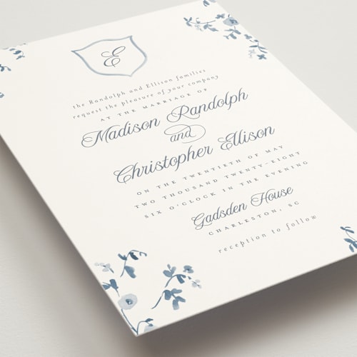 This is a bluebell wedding invitations with standard by Everett Paper Goods called wildflower corners printing on signature in grand