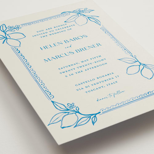 This is a ocean wedding invitations with standard by Pati Cascino called mediterraneo printing on signature in grand