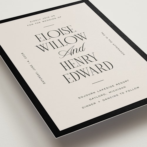 This is a suit wedding invitations with standard by Pixel and Hank called threaded printing on signature in grand