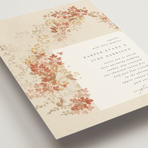 This is a stone wedding invitations with standard by Robert and Stella called falling foliage printing on signature in grand