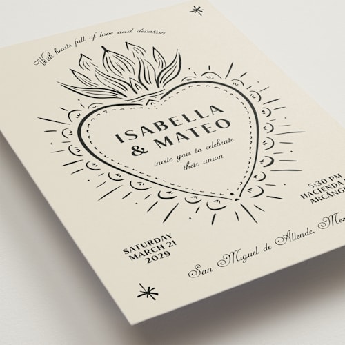 This is a ivory wedding invitations with standard by Ani Somi called milagro printing on signature in grand