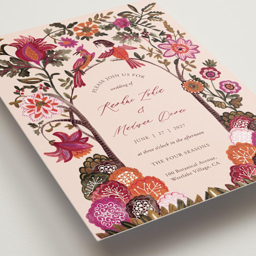 This is a ivory wedding invitations with standard by Caroline Bonne Muller called indian floral chintz lush printing on signature in grand
