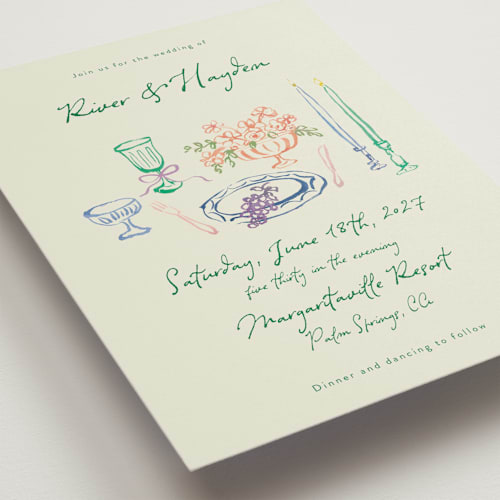 This is a garden wedding invitations with standard by Cass Loh called tablescape drawing printing on signature in grand