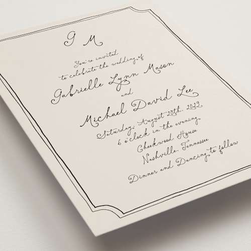 This is a vintage wedding invitations with standard by Kelly Watkins called felicity printing on signature in grand