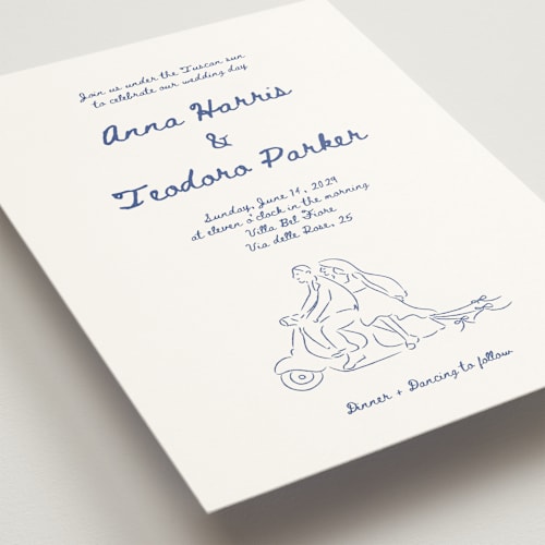 This is a cobalt wedding invitations with standard by Helena Vitto called amore mio printing on signature in grand