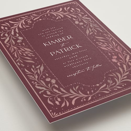 This is a bordeaux wedding invitations with standard by Ashley DeMeyere called porcelain printing on signature in grand