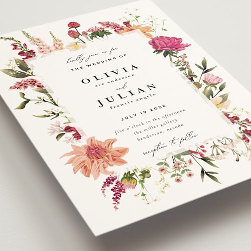 This is a magenta wedding invitations with standard by Susan Moyal called lush printing on signature in grand