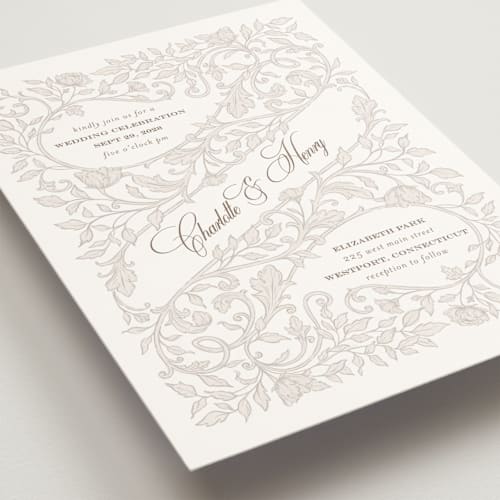 This is a natural wedding invitations with standard by BR Designs called vintage flourishes printing on signature in grand