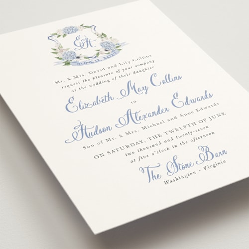 This is a periwinkle wedding invitations with standard by Design Lotus called sweethearts printing on signature in grand