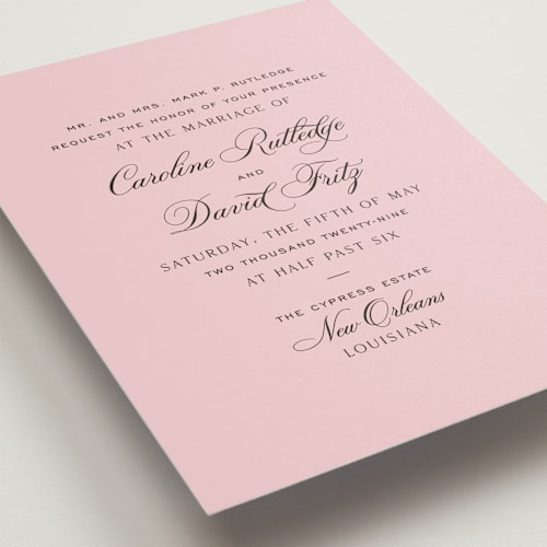 This is a peony wedding invitations with standard by Megan Davis called nola printing on signature in grand