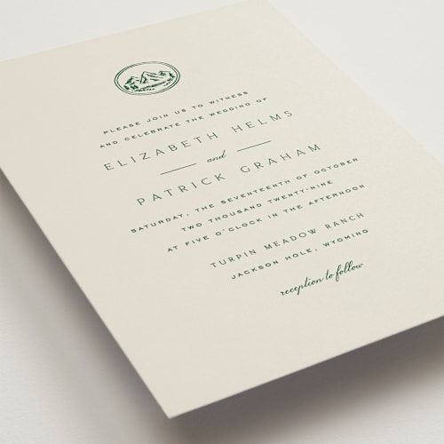 This is a forest wedding invitations with standard by Amy Kross called aspen knoll printing on signature in grand