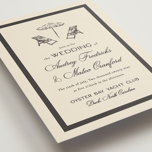 This is a blackbeard wedding invitations with standard by Jackie Crawford called kitty hawk printing on signature in grand