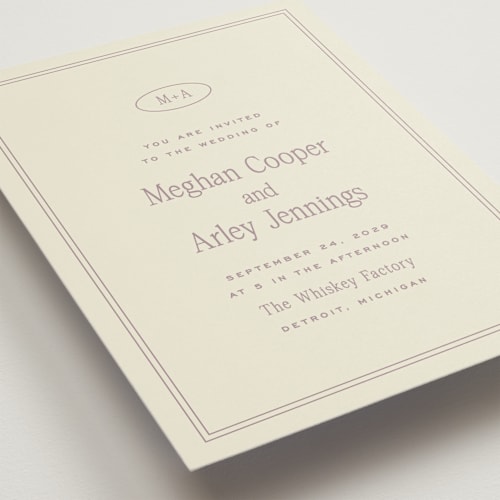 This is a mauve wedding invitations with standard by Ellen Schlegelmilch called cherry printing on signature in grand