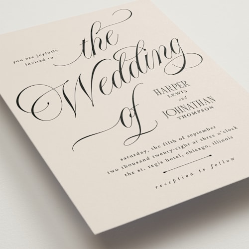This is a linen wedding invitations with standard by Kate Ahn called mirin printing on signature in grand