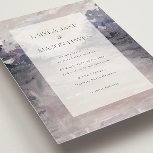 This is a lilac wedding invitations with standard by Lindsay Megahed called reflections printing on signature in grand