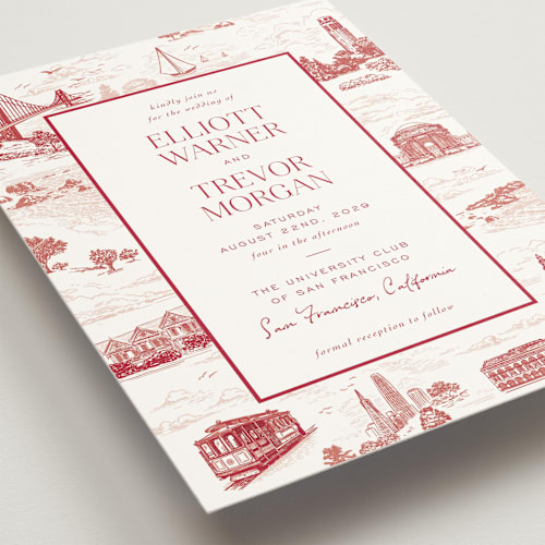 This is a scarlet wedding invitations with standard by Jenna Holcomb called san francisco toile printing on signature in grand