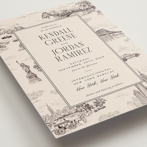 This is a antique wedding invitations with standard by Jenna Holcomb called new york toile printing on signature in grand