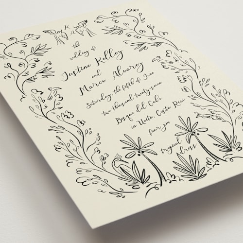 This is a ivory wedding invitations with standard by Ani Somi called sundaland gardens printing on signature in grand