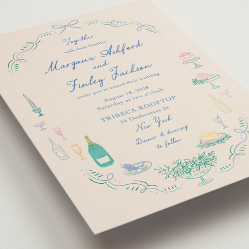 This is a pastel wedding invitations with standard by Elly called dining printing on signature in grand