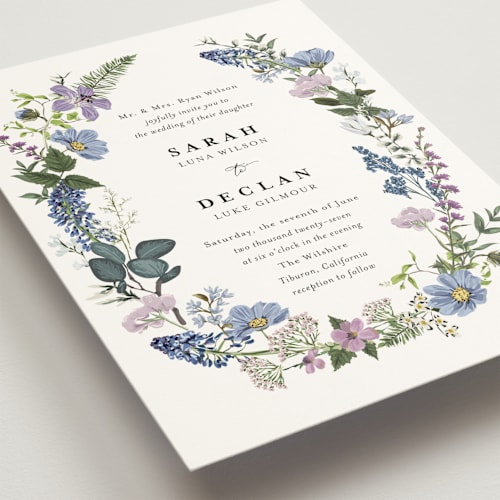 This is a lavender wedding invitations with standard by Susan Moyal called lilac bloom printing on signature in grand