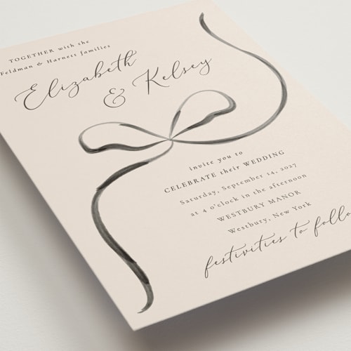 This is a tuxedo wedding invitations with standard by Corinne Malesic called bow printing on signature in grand
