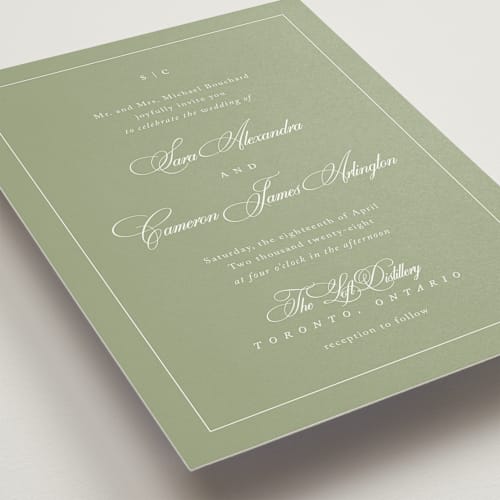 This is a garden wedding invitations with standard by Kelly Schmidt called greenwood printing on signature in grand
