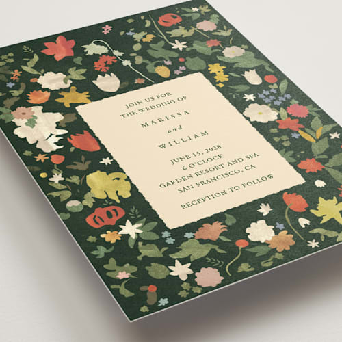 This is a garden wedding invitations with standard by Sumak Studio called all the flowers of the world printing on signature in grand