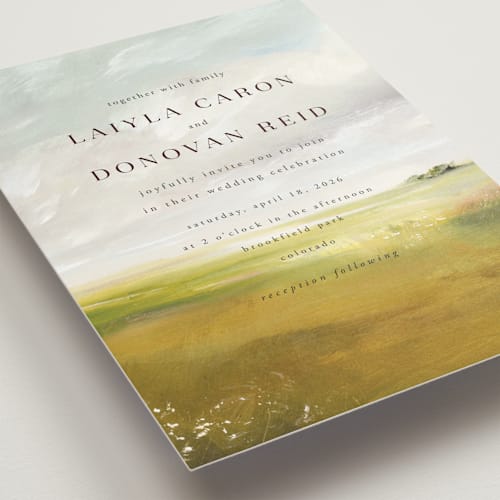 This is a fern wedding invitations with standard by Lindsay Megahed called savanna printing on signature in grand