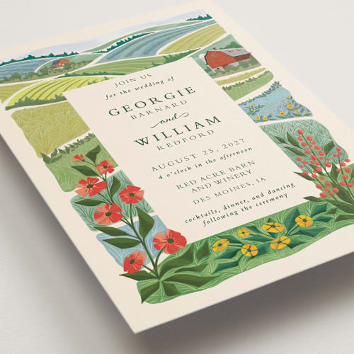 This is a barn wedding invitations with standard by Paper Sun Studio called farm and field printing on signature in grand