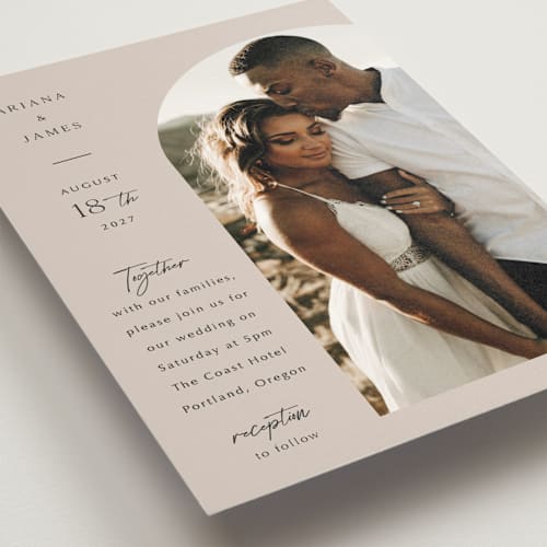 This is a stone wedding invitations with standard by Elly called the arch printing on signature in grand