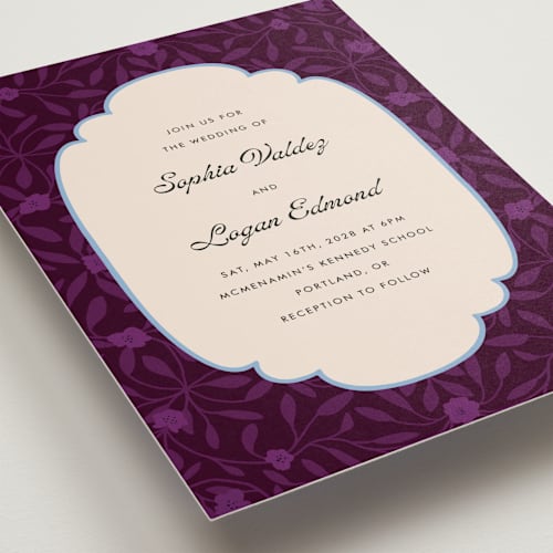 This is a amethyst wedding invitations with standard by Morgan Kendall called victorian chic printing on signature in grand