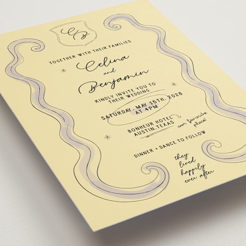 This is a lilac wedding invitations with standard by Helena Vitto called modern fairy tale printing on signature in grand