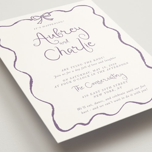 This is a lavender wedding invitations with standard by Cass Loh called quirky fun printing on signature in grand