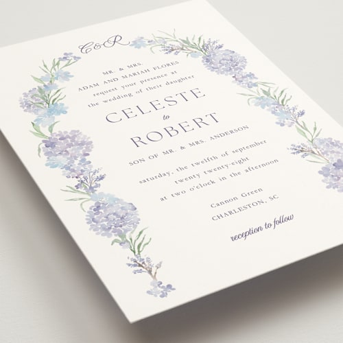 This is a toscana wedding invitations with standard by Claudia Orengo called hydrangea printing on signature in grand