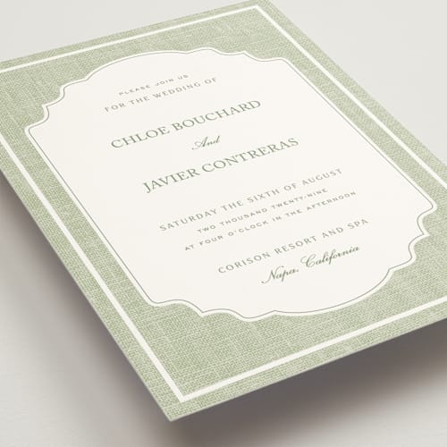 This is a garden wedding invitations with standard by Kelly Schmidt called summer linen printing on signature in grand