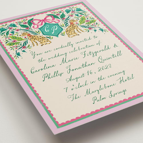 This is a peony wedding invitations with standard by Jackie Crawford called whimsical hand illustrated crest printing on signature in grand