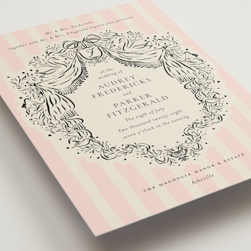 This is a peony wedding invitations with standard by Jackie Crawford called hand illustrated crest printing on signature in grand