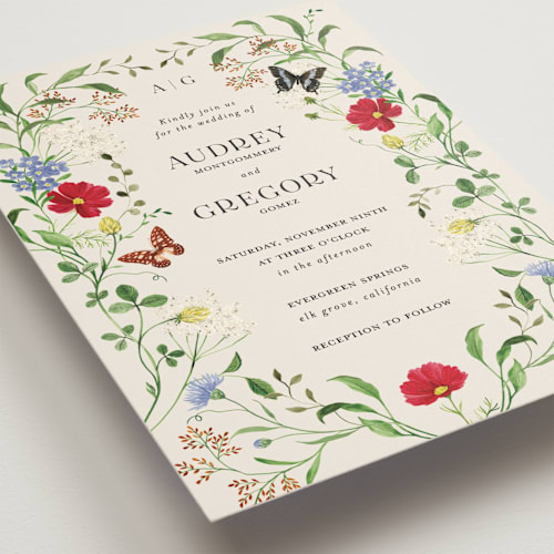 This is a elder flower wedding invitations with standard by Sarah Knight called wild meadow printing on signature in grand