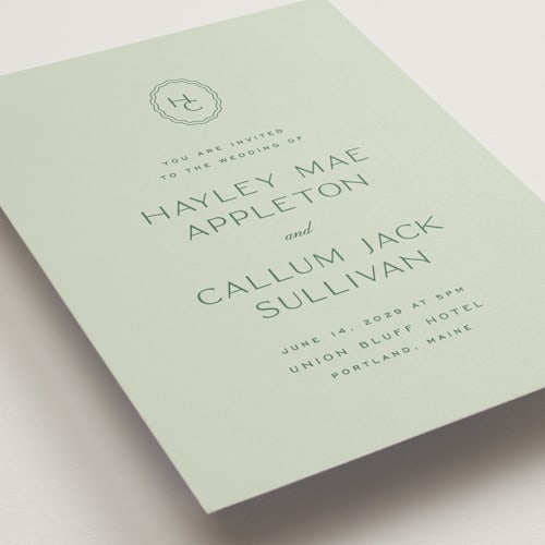 This is a seafoam wedding invitations with standard by Ellen Schlegelmilch called callum printing on signature in grand