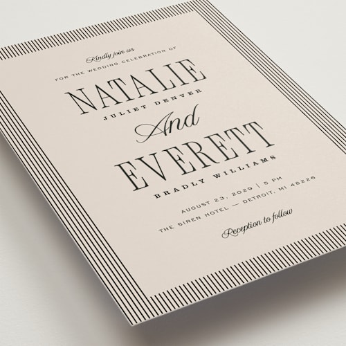 This is a noir wedding invitations with standard by Pixel and Hank called linea printing on signature in grand