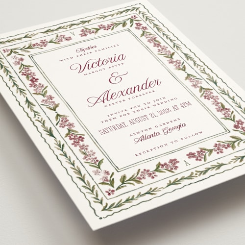 This is a mulberry wedding invitations with standard by Jenna Holcomb called vintage sketched printing on signature in grand