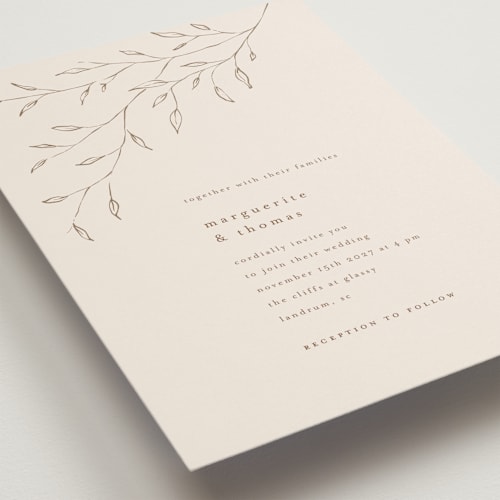 This is a taupe wedding invitations with standard by chocomocacino called tortina printing on signature in grand