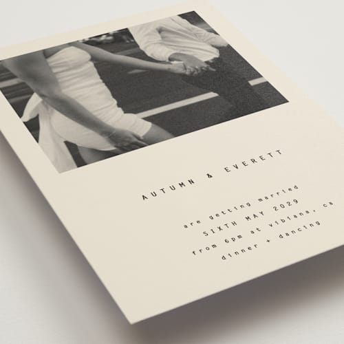 This is a vanilla wedding invitations with standard by Blustery August called nonnette printing on signature in grand