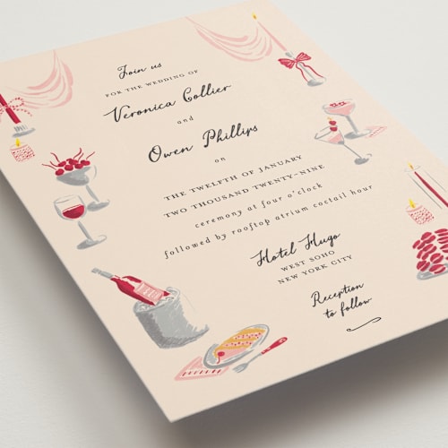 This is a cherry wedding invitations with standard by Sarah Rosenthal called velvet cherry printing on signature in grand