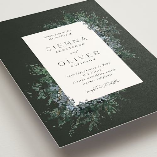This is a emerald wedding invitations with standard by Kate Ahn called juniper printing on signature in grand