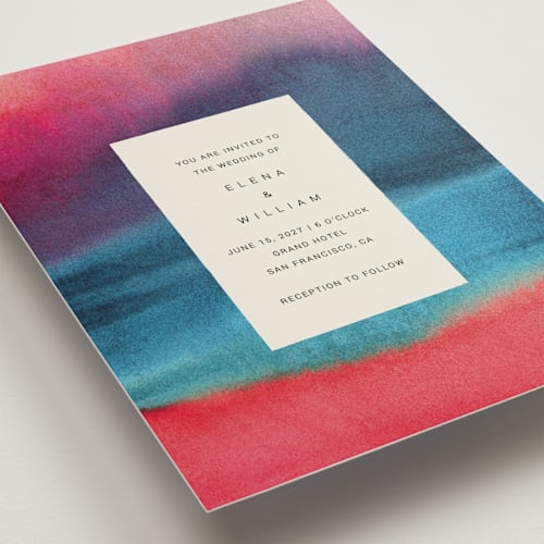 This is a sunset wedding invitations with standard by Sumak Studio called at dusk printing on signature in grand